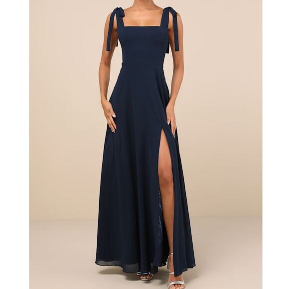 Lulus NWT Love Me Forever Navy Blue Tie-Strap Square Neck A-Line Maxi Dress XL - Picture 1 of 10